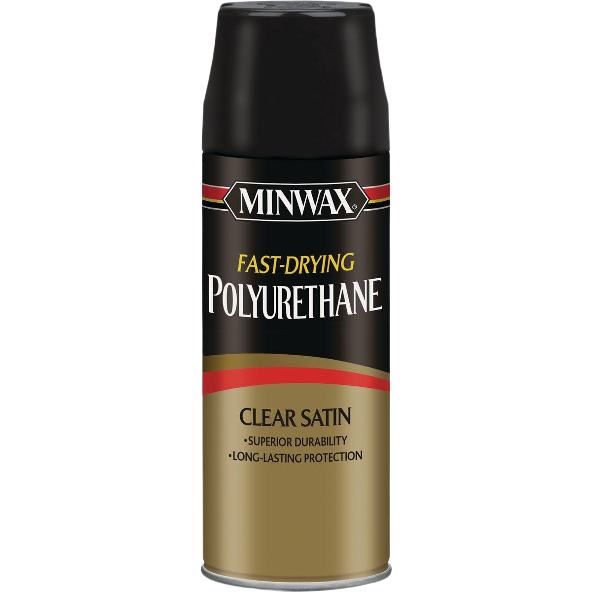 Minwax fast-drying clear satin polyurethane spray for durable interior wood finish in Stains and Finishes collection
