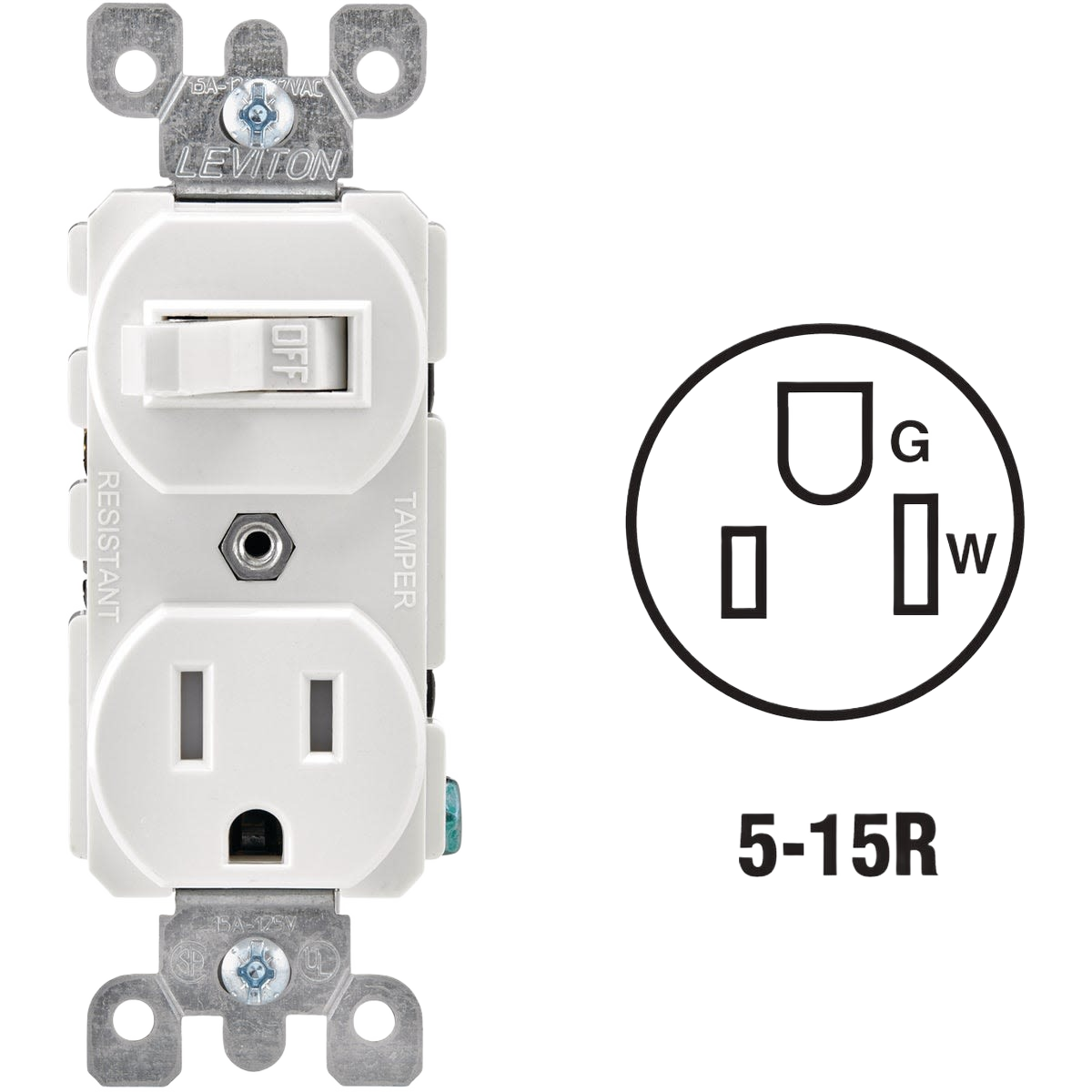 White 15 amp commercial grade combination switch and outlet for home improvement and electrical use