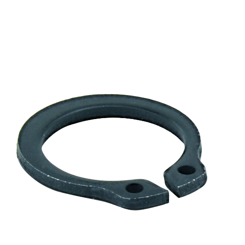 Black metal snap ring with dual drilled ears for secure fastening in John Deere parts and hardware collections.