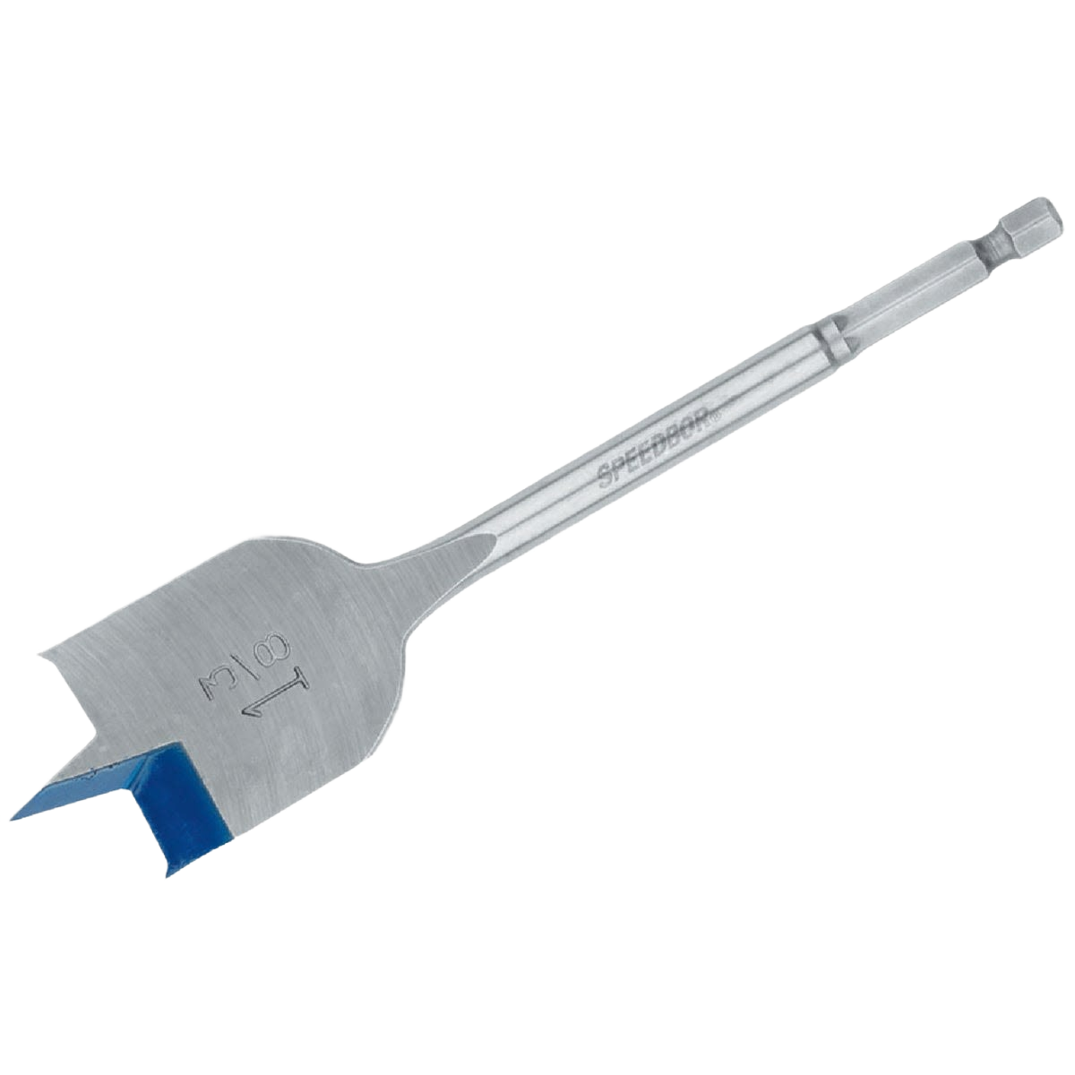 1-3/8 inch steel spade bit with Blue-Groove tip for fast chip removal in power tool accessories and drill bits collections