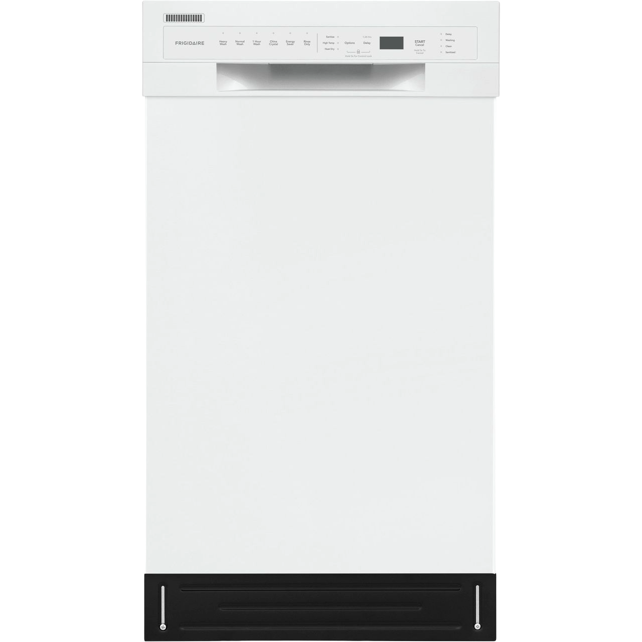 White built-in dishwasher with front control panel and black kickplate from dishwashers and kitchen appliances collection
