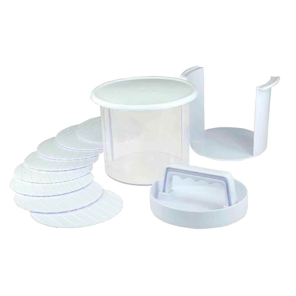 White plastic multi-layer burger press with storage container and burger patty molds for grilling tools and accessories under $50 collections