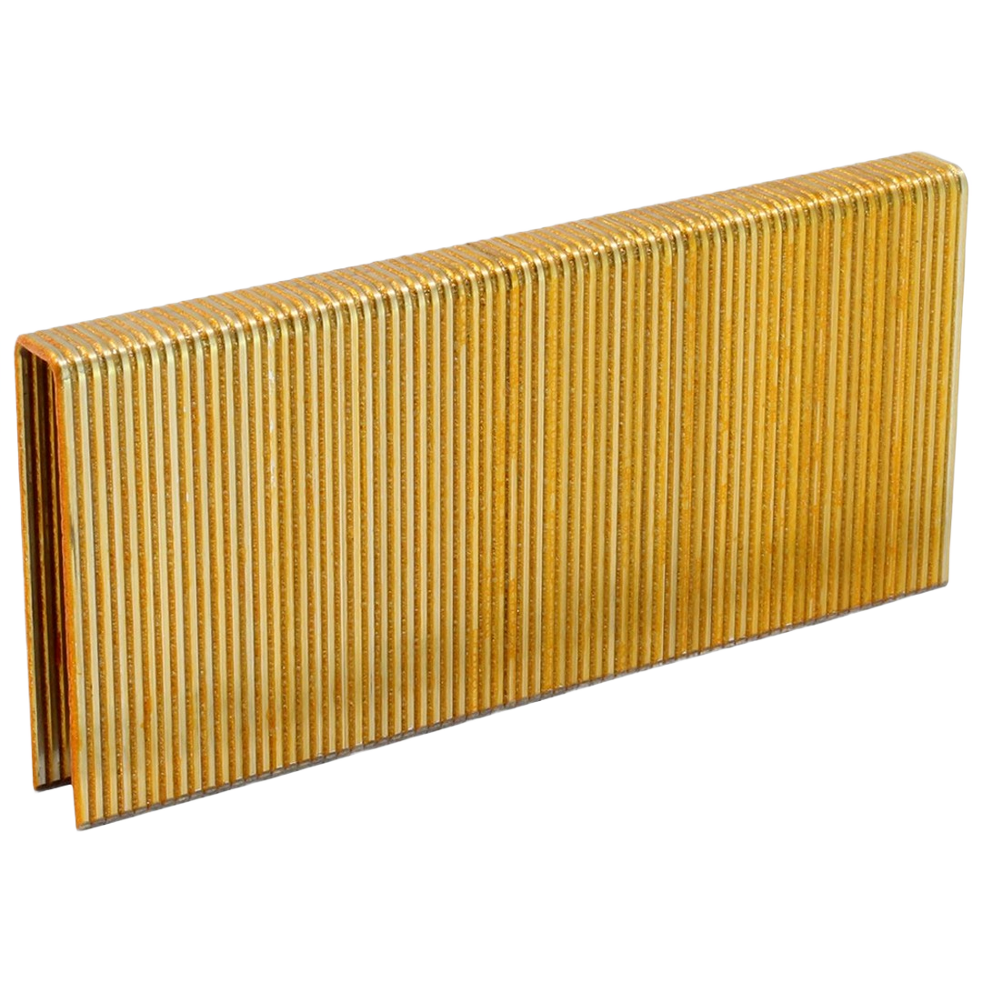Galvanized medium crown staples with 16 gauge wire, ideal for fastening in home improvement projects and tools use