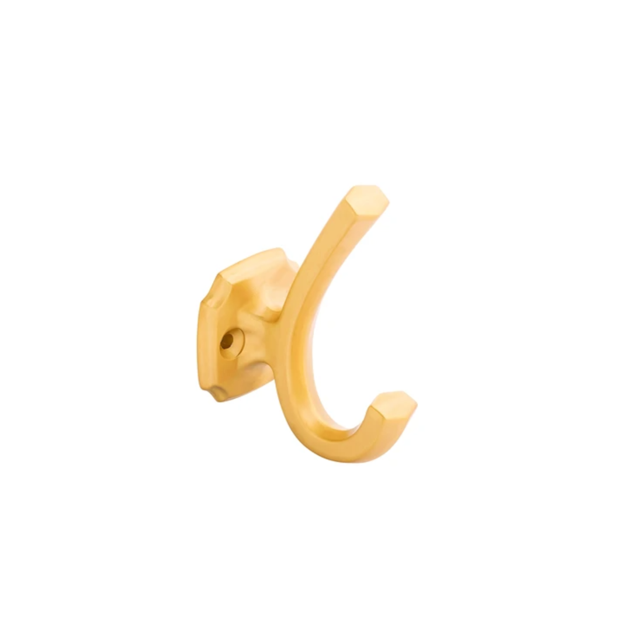 Brushed golden brass wall hook with double prongs for hanging in home improvement applications