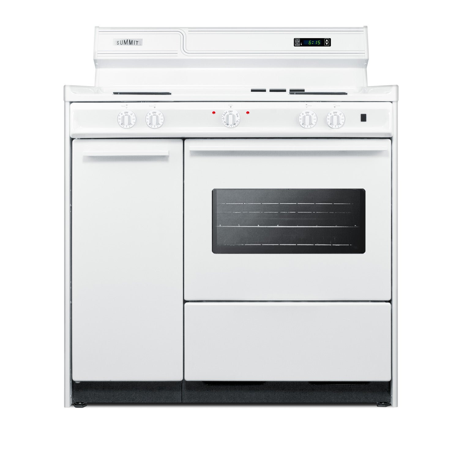 White 36-inch electric coil top range with oven window and control knobs in appliance and kitchenware collection
