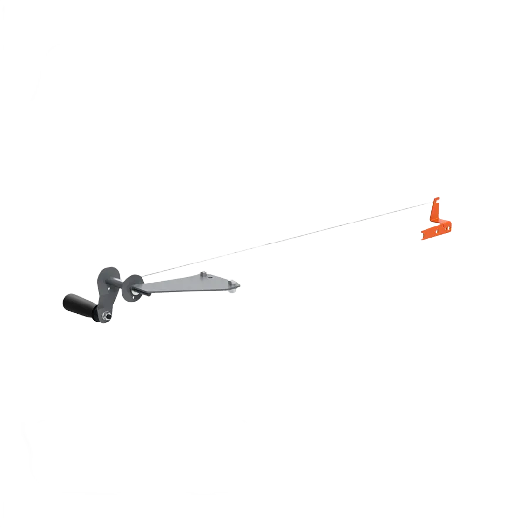 Manual crank feed tool with metal and orange plastic components for gas chainsaw adjustment and home improvement tasks