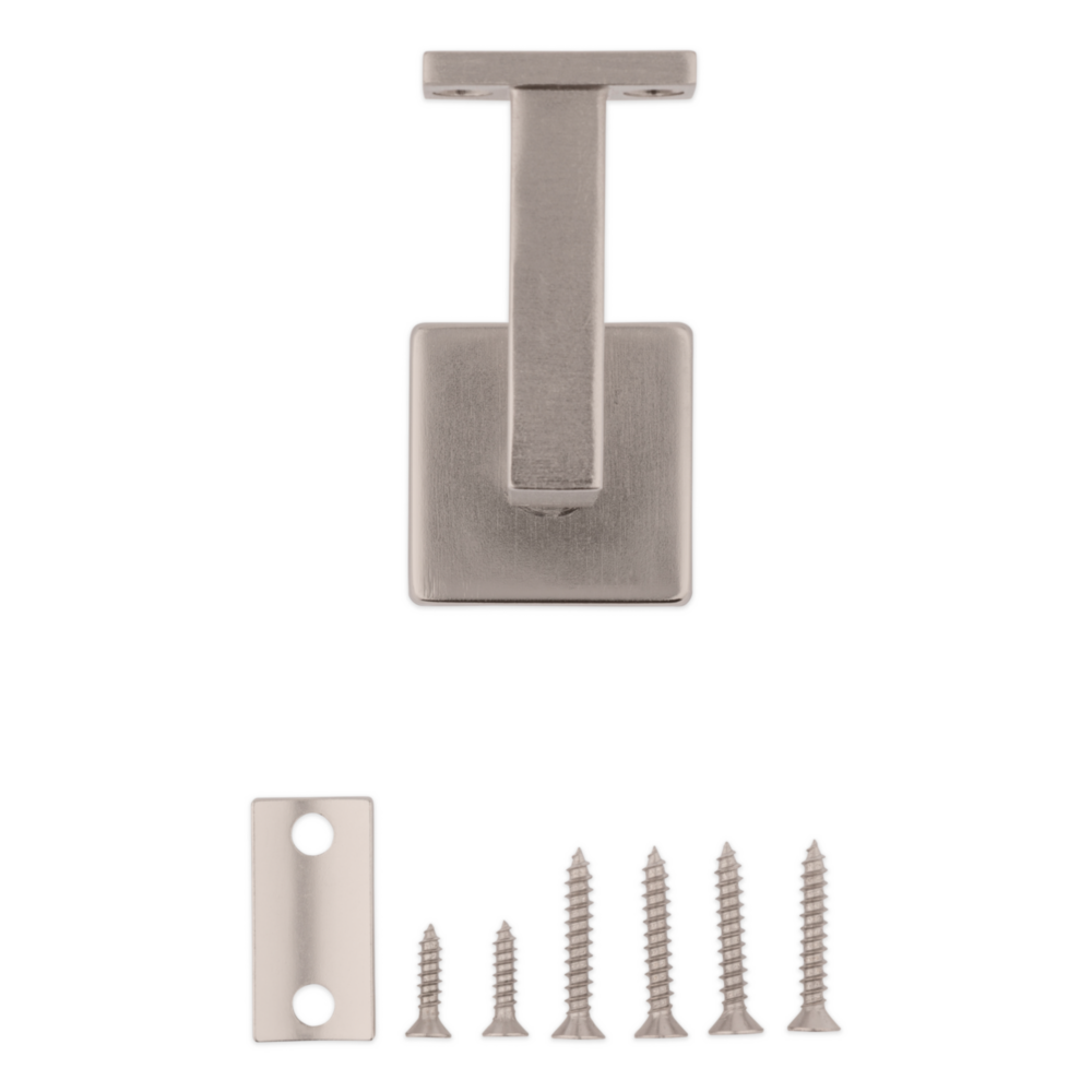 Satin nickel handrail bracket with screws and mounting plate for shelving and storage organization under $50 collections
