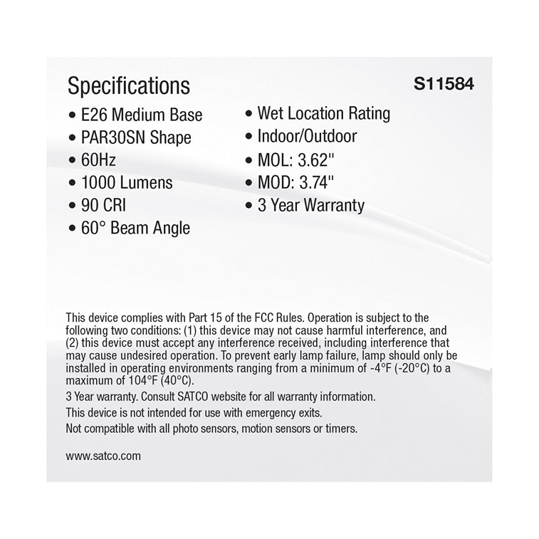 Specifications label for silver medium base bulb with 1000 lumens, 90 CRI, 60-degree beam, and wet location rating
