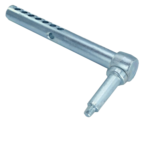 Galvanized metal left hand gage wheel arm with adjustable holes for tools and home improvement use