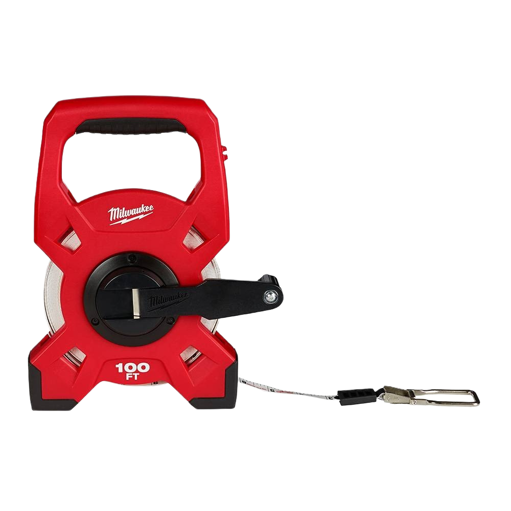 Durable red steel open reel long tape with crank handle for measuring in hand tools and woodworking under $100 collections