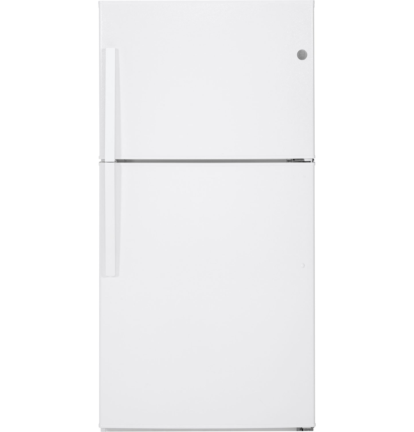 White top-freezer refrigerator with recessed handle design in kitchen appliances and refrigerators collection