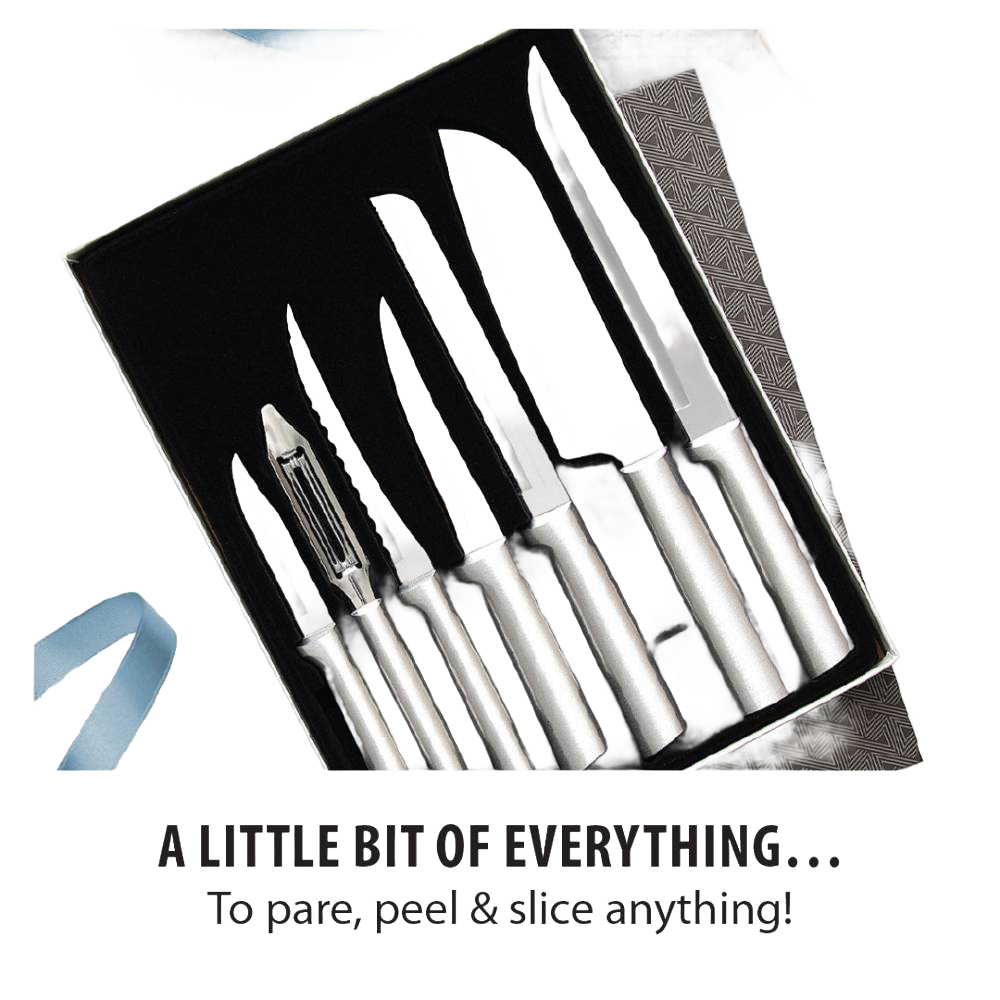Seven-piece stainless steel knife and peeler set with silver handles, part of Kitchenware and Cooking Utensils under $100 collections