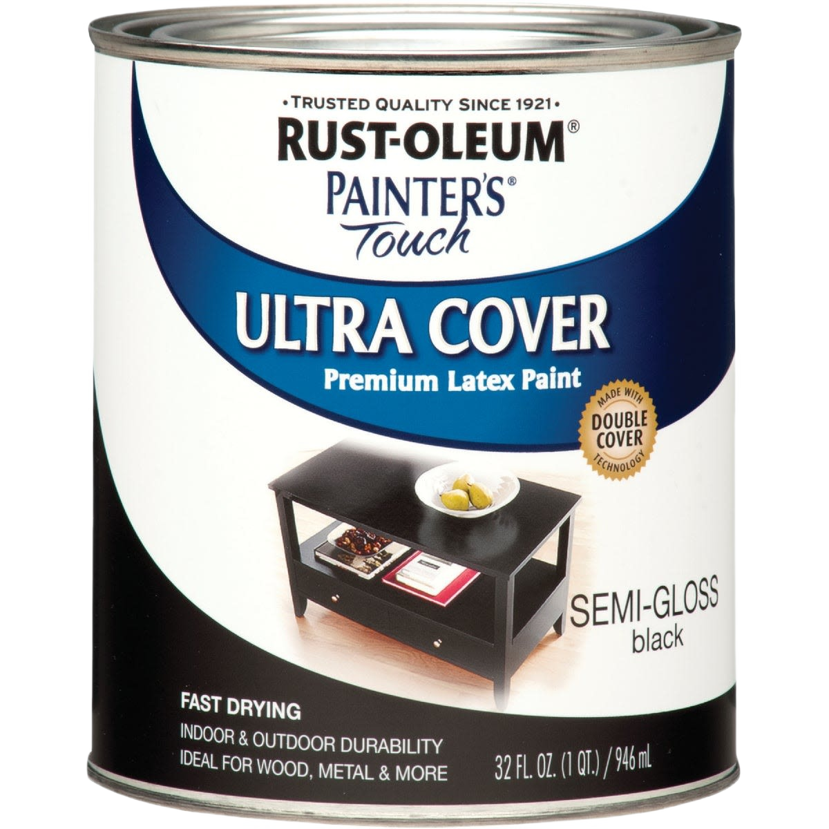32-ounce can of Rust-Oleum premium latex semi-gloss black paint for specialty paint and home improvement projects