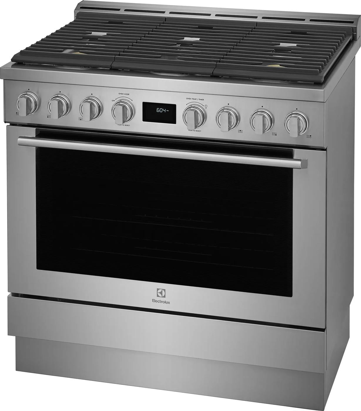 36-inch stainless steel front control freestanding gas range with digital display for kitchen appliances and home improvement