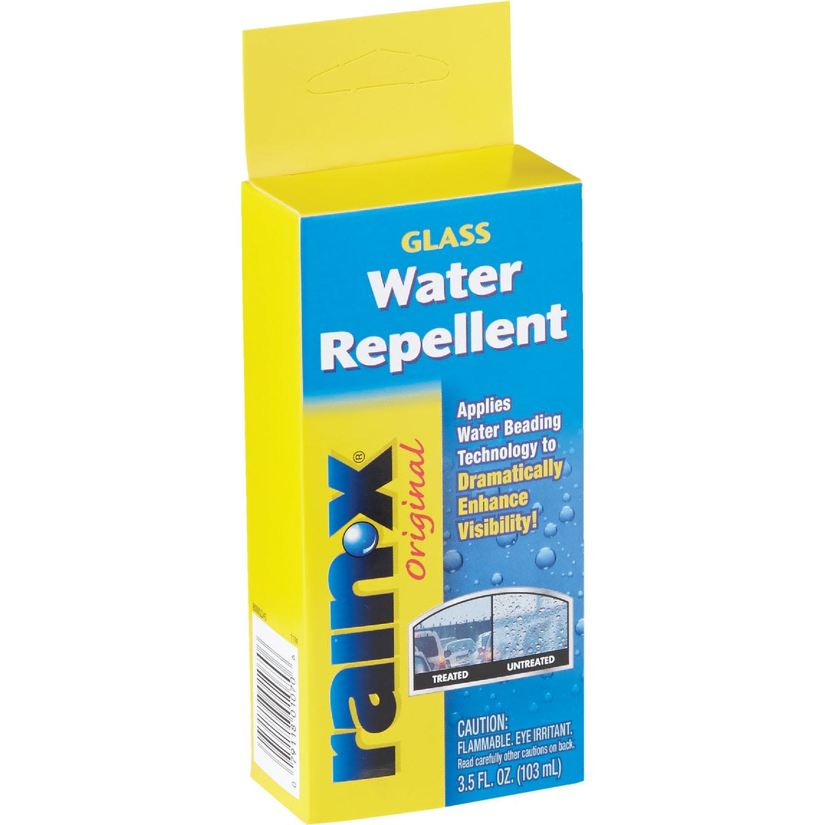 Yellow and blue Rain-X packaging for glass water repellent with water beading technology for automotive use under $50