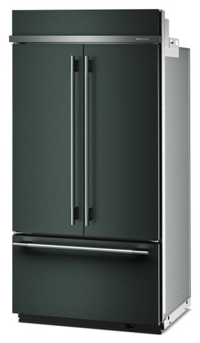 42-inch built-in French door refrigerator with a bottom freezer in matte green from KitchenAid appliances collection