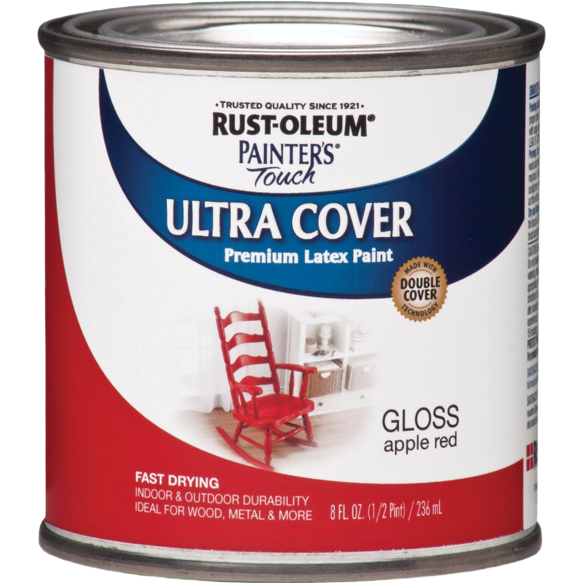 Gloss apple red latex paint can for indoor and outdoor use, part of specialty paint and home improvement supplies under $50