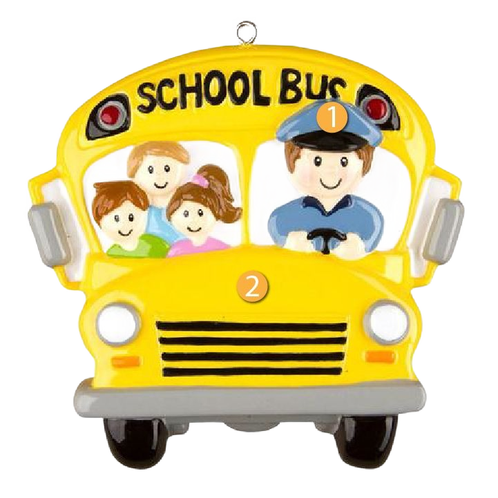 Bright yellow bus driver ornament with smiling children inside, perfect for Christmas Ornaments & Tree Decorations collection