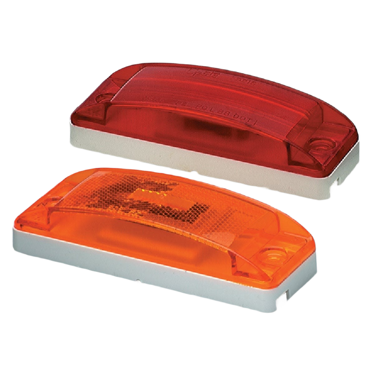 Two push-on lens side marker lamps in red and amber, part of parts & lubricants under $50 for home improvement tasks