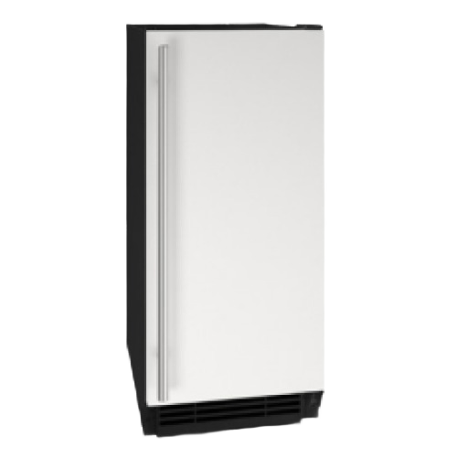15-inch freestanding clear ice machine with reversible door, stainless steel handle, suitable for kitchen and appliance collections