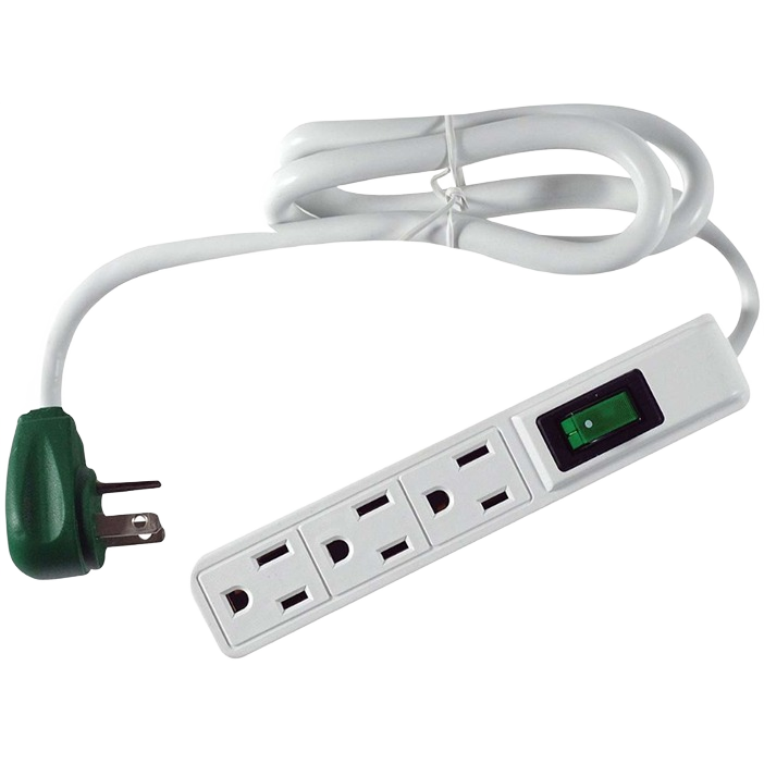 White 3-outlet power strip with green on/off switch and 2.5 ft cord for Electrical and Home Improvement collections
