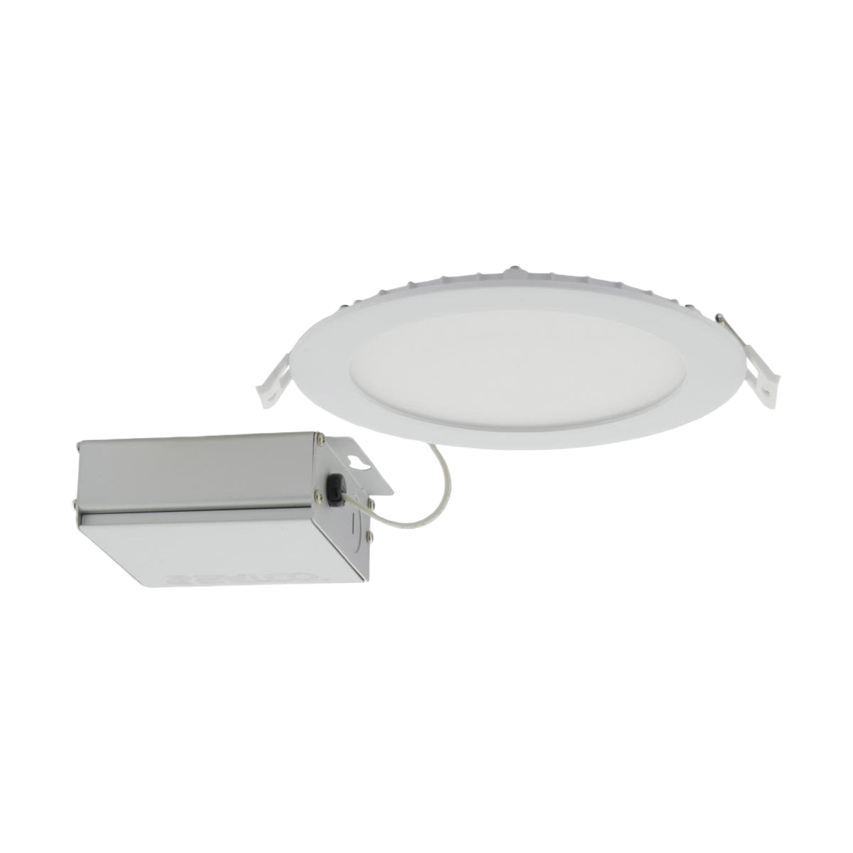 White 6-inch LED recessed downlight with remote driver for energy-efficient indoor lighting in electrical and home improvement collections
