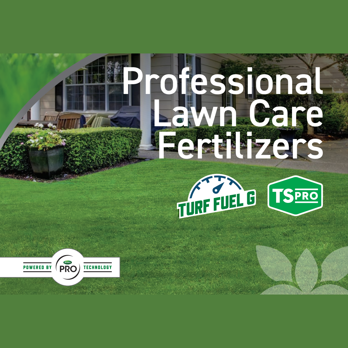 Well-maintained green lawn in front of a suburban home, promoting professional lawn care fertilizers for healthy grass growth