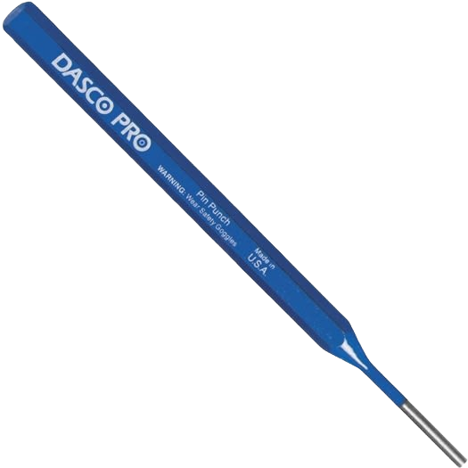 Blue alloy steel pin punch tool with labeled grip for precision use in home improvement and metalworking tasks