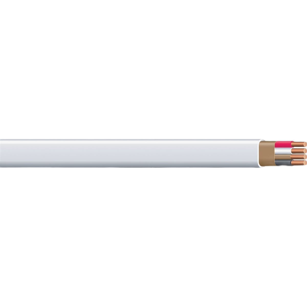 White electrical wire with three solid copper conductors and outer insulation for home improvement use