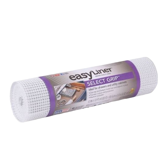 Roll of white non-slip shelf liner designed for kitchenware and storage organization under $50 collection