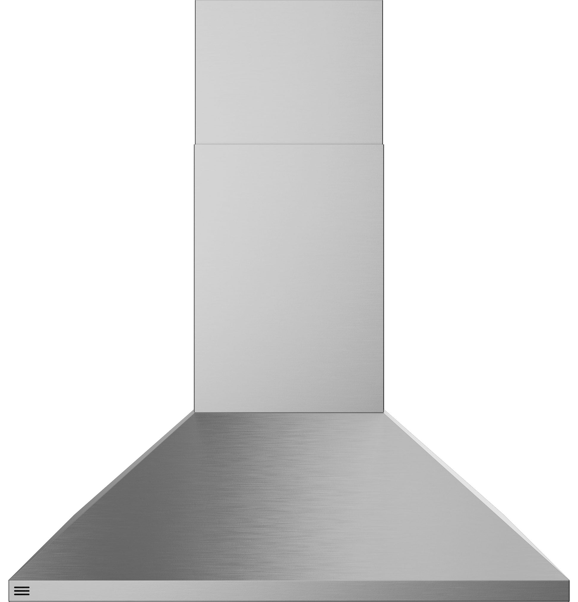 Brushed stainless steel wall-mounted vent hood designed for kitchen ventilation in appliances collection