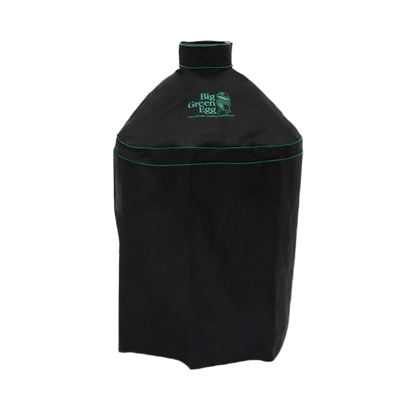 Black ventilated protective cover with green logo designed for medium-sized outdoor cooking grills and home improvement use