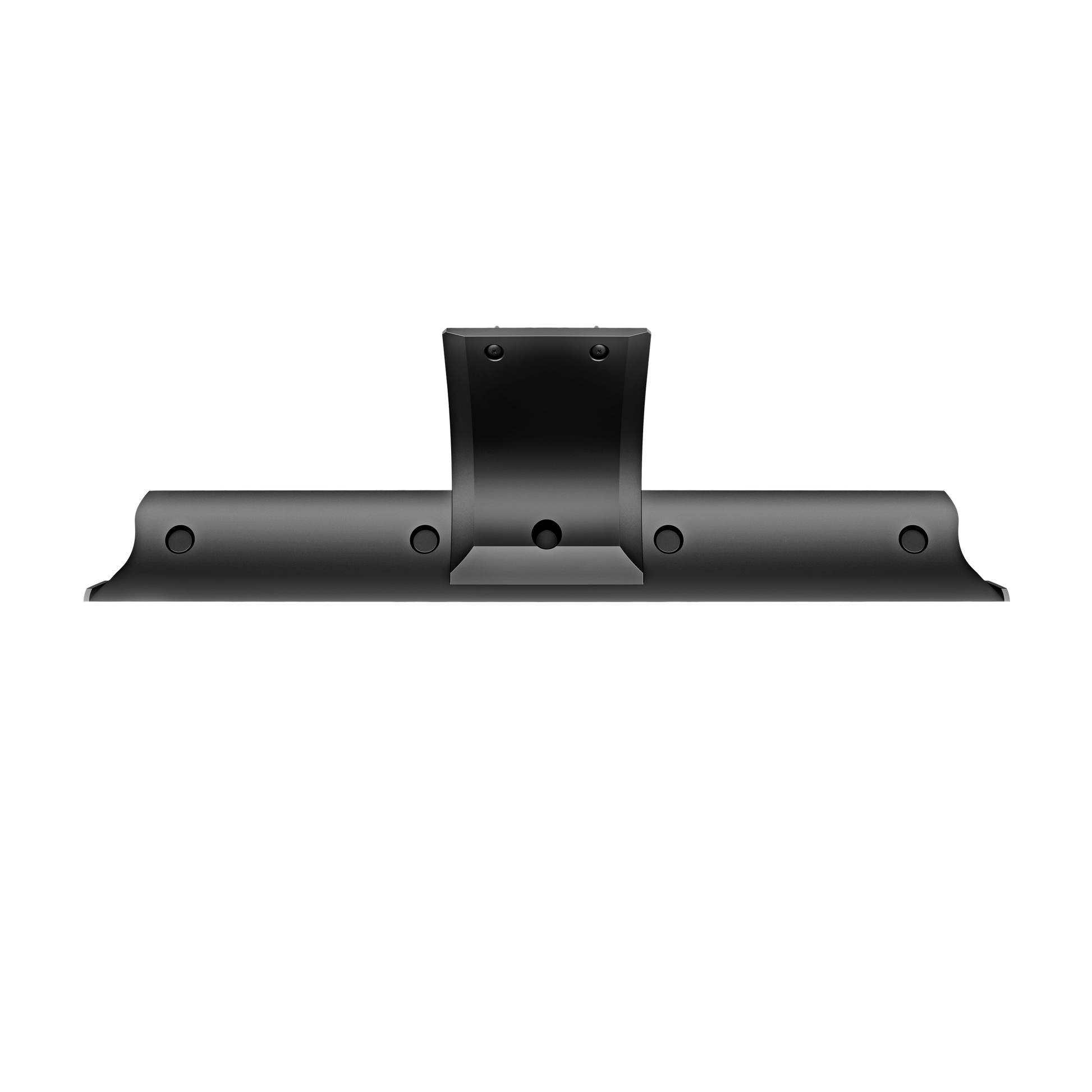 Black curved scraper bar with central mounting bracket and multiple bolt holes for power tool accessories and home improvement.