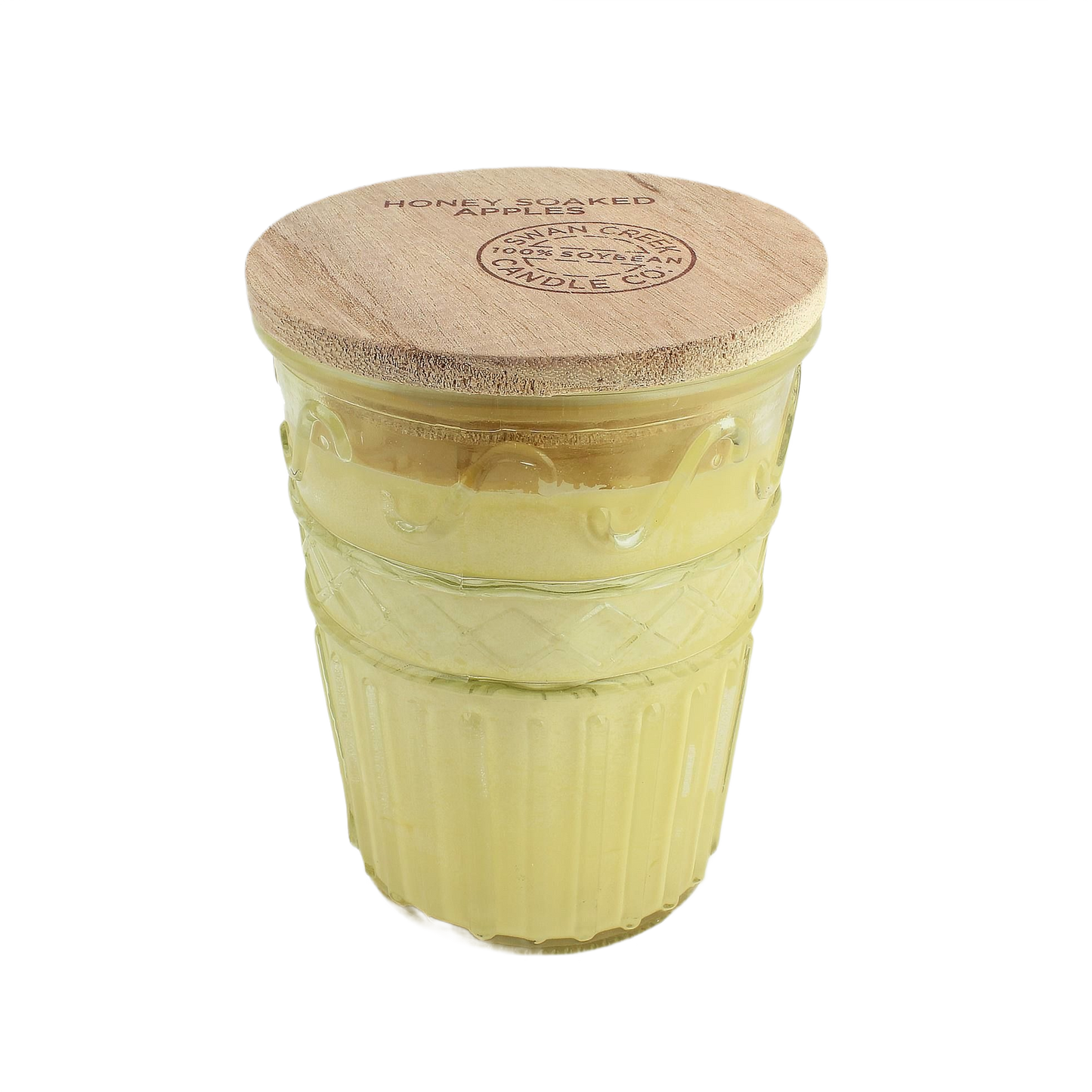 Yellow soy wax candle in textured glass jar with wooden lid from home accents and decor collections under $50