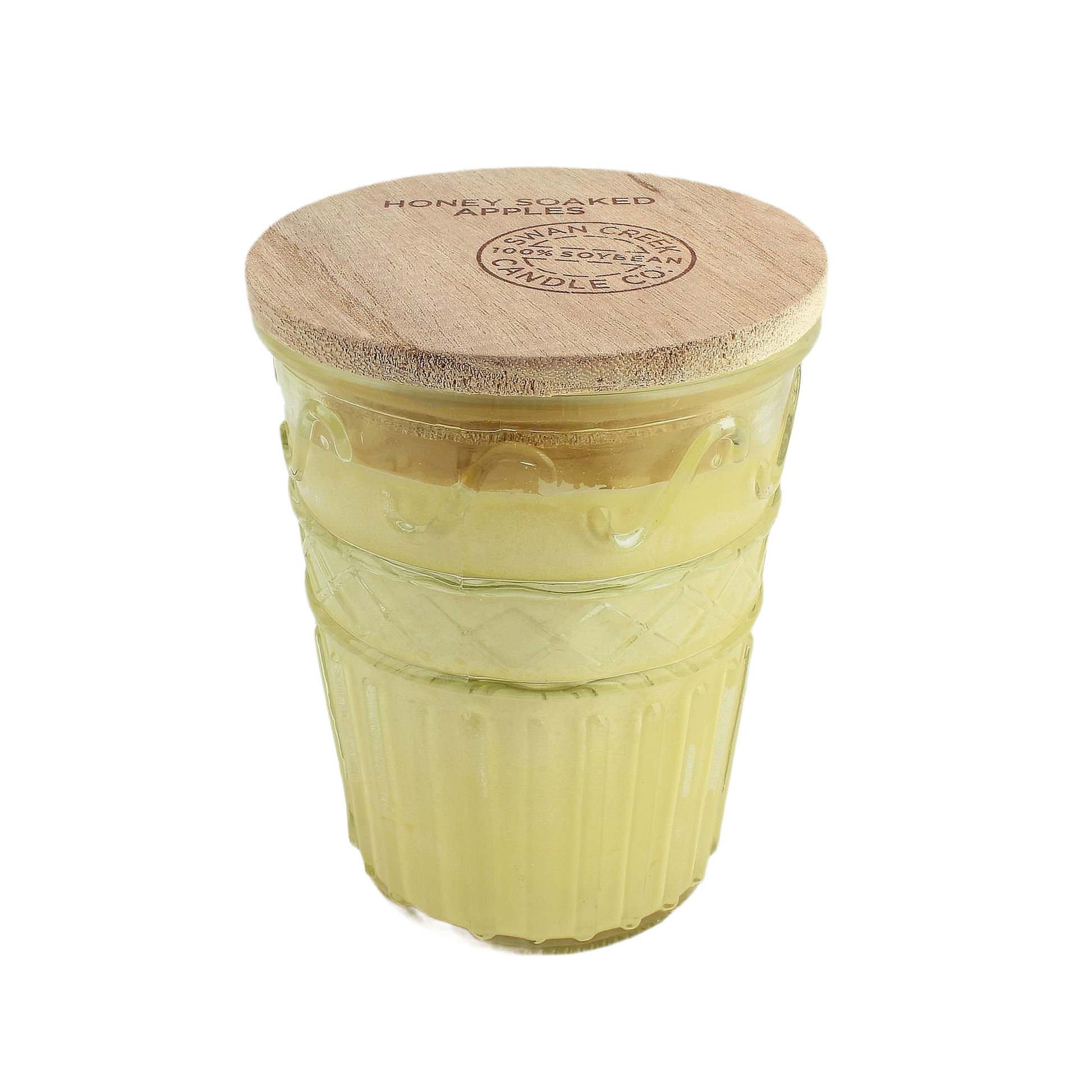 Yellow soy wax candle in textured glass jar with wooden lid from home accents and decor collections under $50
