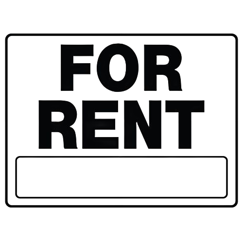 White and black rental sign with blank space for contact information, suitable for home improvement and property use