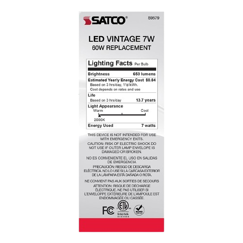 Energy-efficient 7 watt LED vintage bulb with 650 lumens and warm 2000K light for home improvement collections under $50
