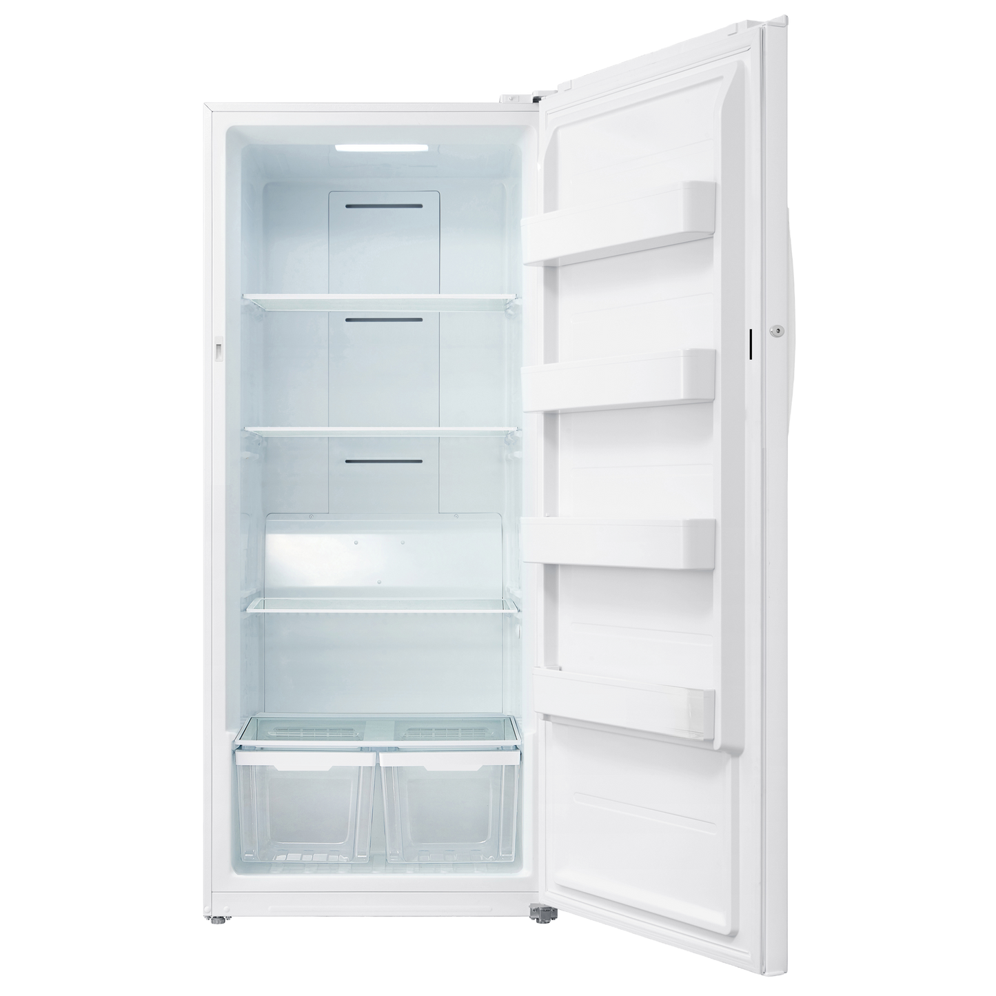 White upright convertible freezer refrigerator with clear shelves and door storage bins in appliances collection