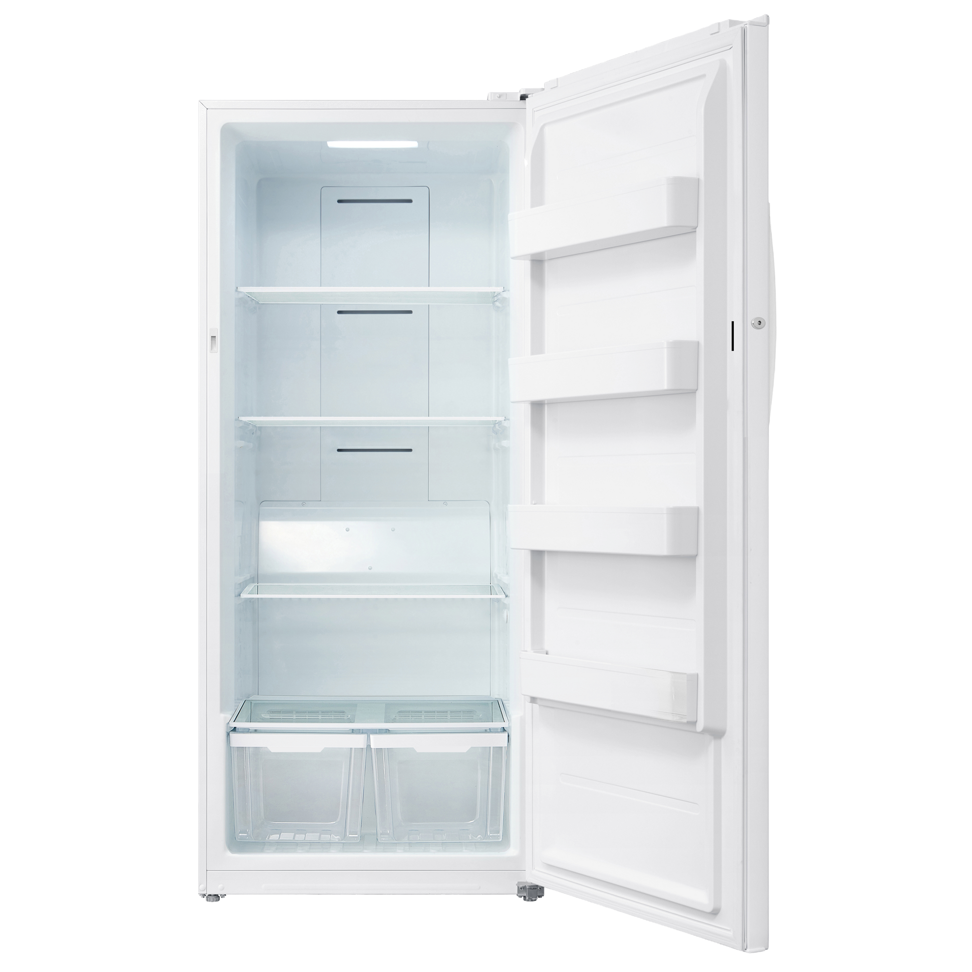 White upright convertible freezer refrigerator with clear shelves and door storage bins in appliances collection