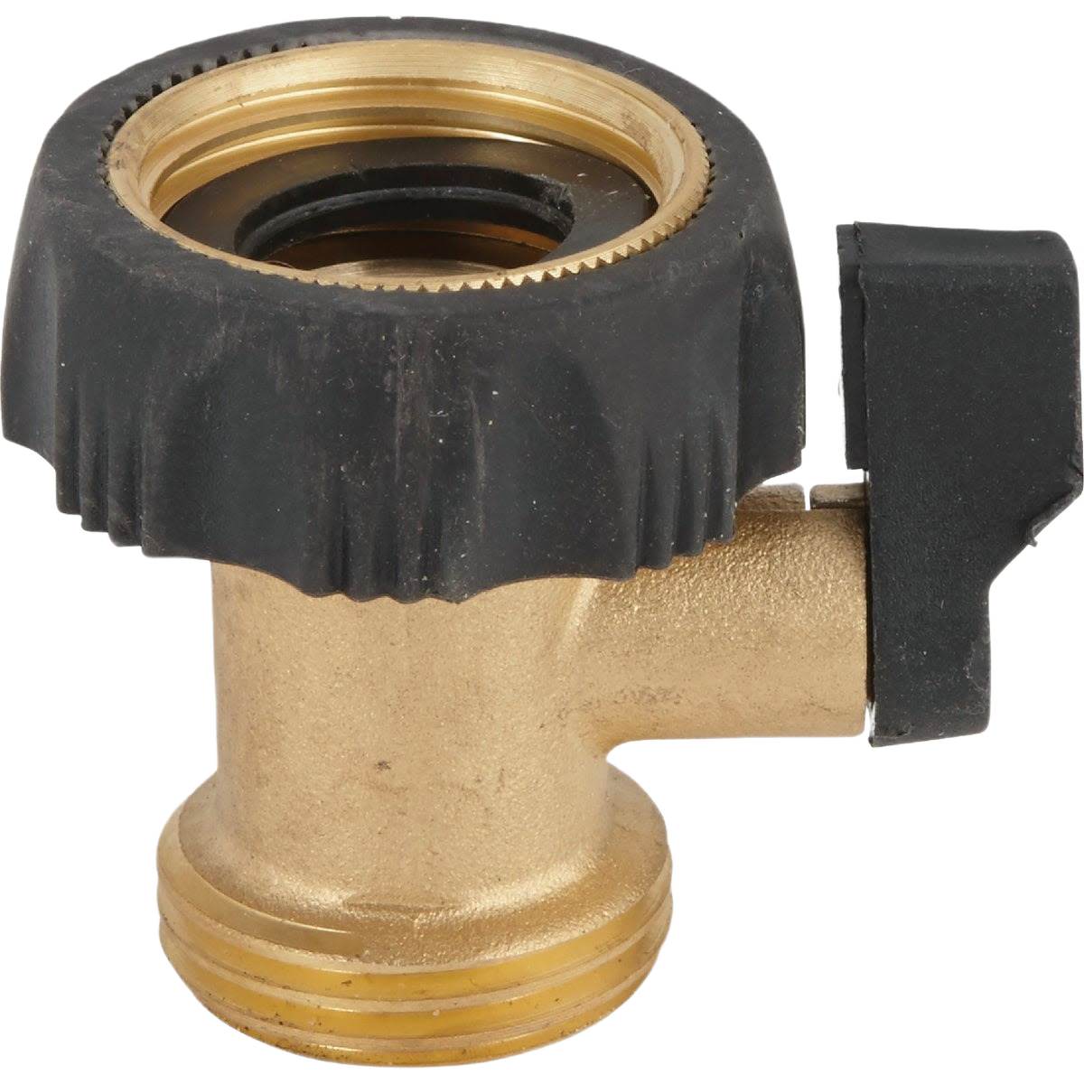 Brass garden hose shutoff valve with black swivel coupling for watering and irrigation under lawn and garden tools collection