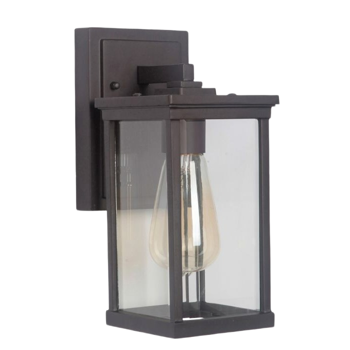 Small oiled bronze outdoor wall light with clear glass panels for outdoor living and wall lighting under $100 collection