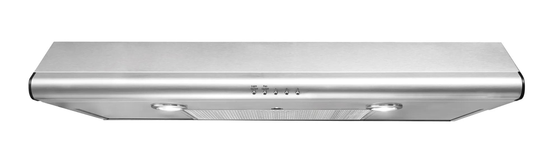 Stainless steel 36-inch overhead range hood with dishwasher-safe washable filter in kitchen appliance collections