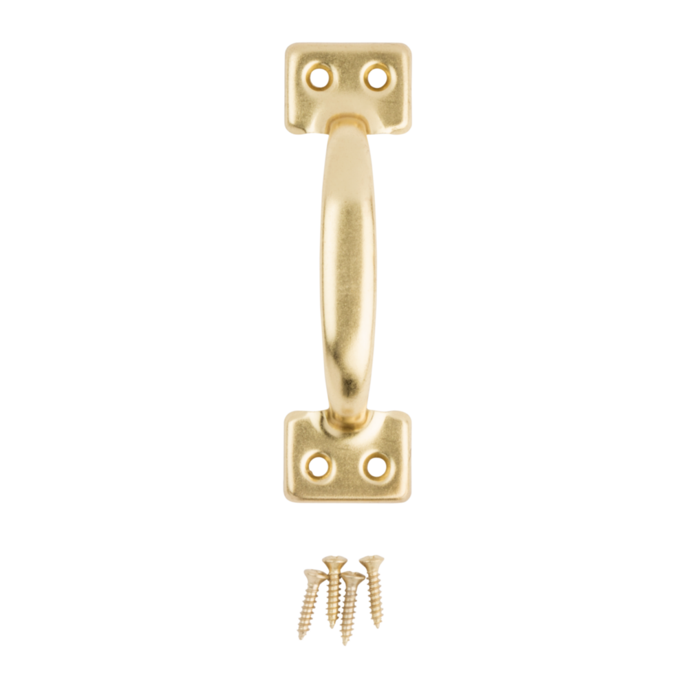 Bright brass window sash lift with cold-rolled steel construction and mounting screws for doors and windows under $50 collection