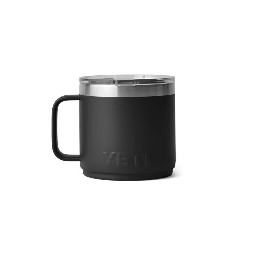 Matte black stackable insulated mug with ceramic lining and clear lid for hot and cold drinks in drinkware collection