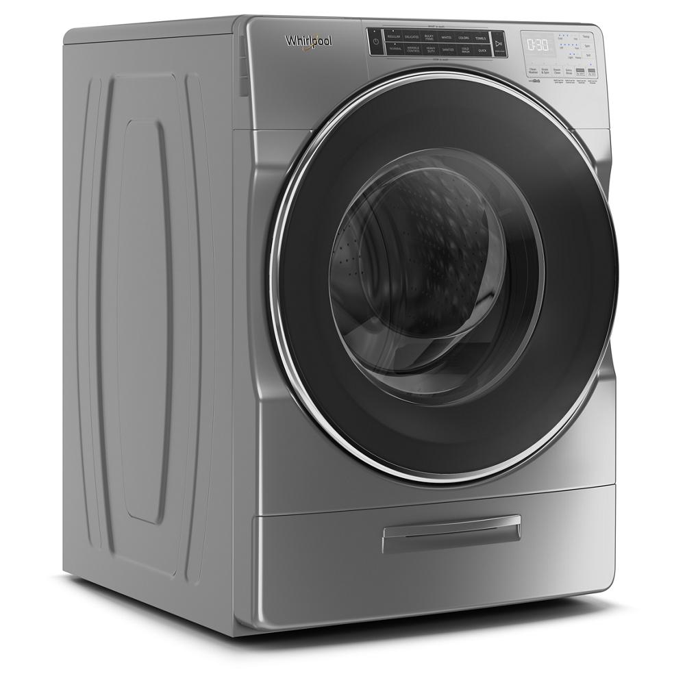 Gray front load washer with large door and digital control panel in front load washers and appliances collection