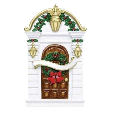 Festive brown door ornament with holly wreath, red bow, and golden lanterns from Christmas Ornaments & Tree Decorations under $50 collection