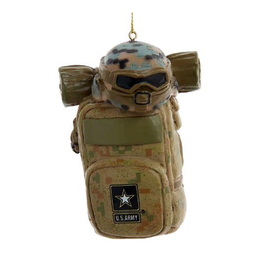 Personalized U.S. Army backpack ornament with camo helmet for Christmas tree decorations under $50 collection