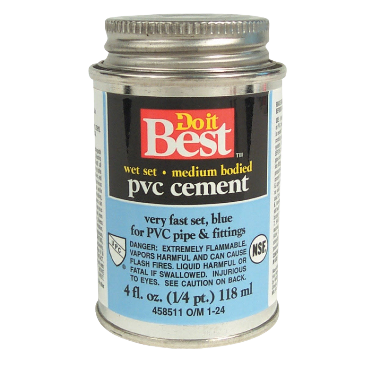 Metal can of blue medium bodied wet set PVC cement for plumbing pipe and fittings under $50 collection