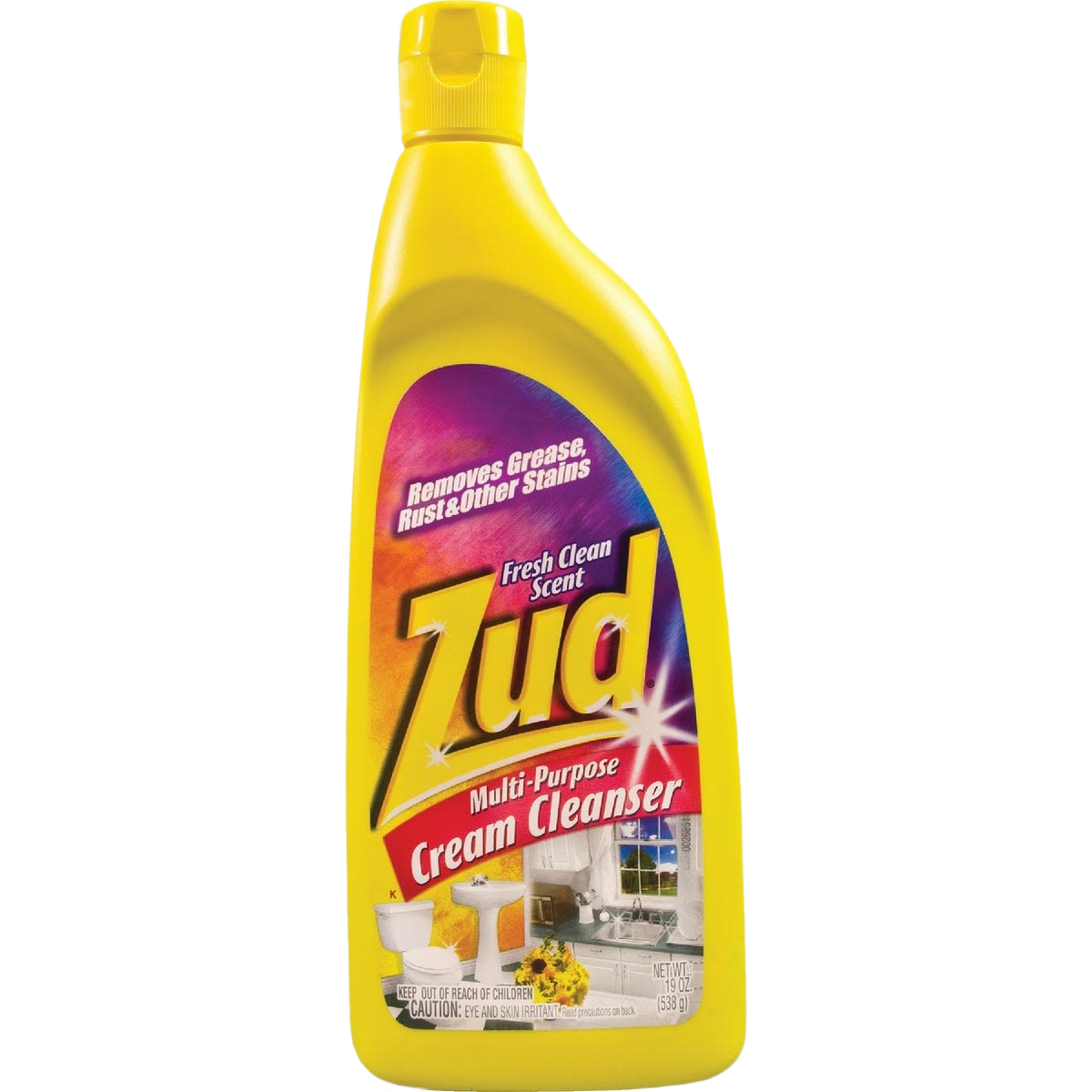 Yellow bottle of Zud multi-purpose cream cleanser for rust, grease, and stain removal in Cleaning Supplies under $50