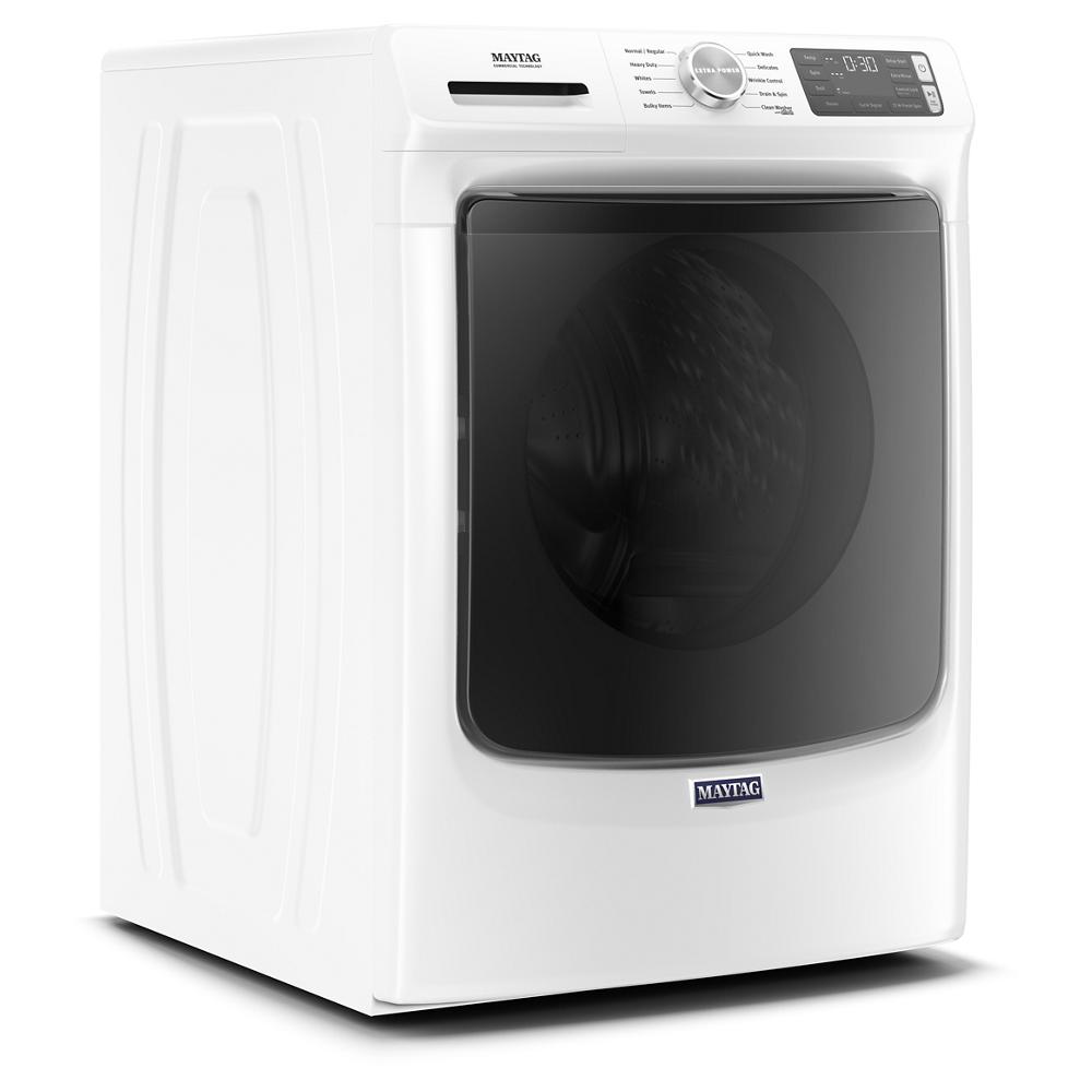 White front load washer with dark tinted door, digital display, and control dial from washers and appliances collection